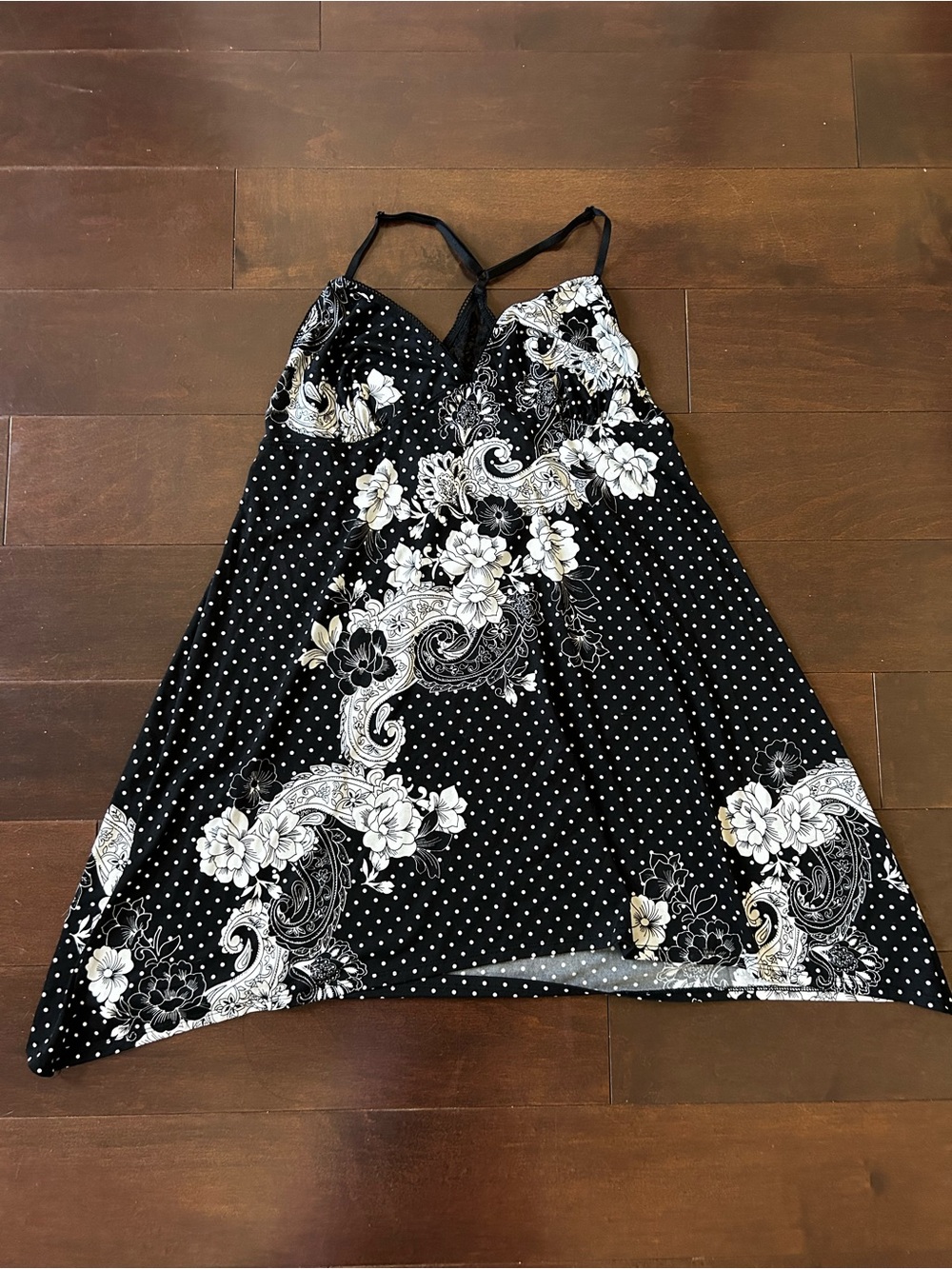 Black & White Floral Polka Mini Dress
